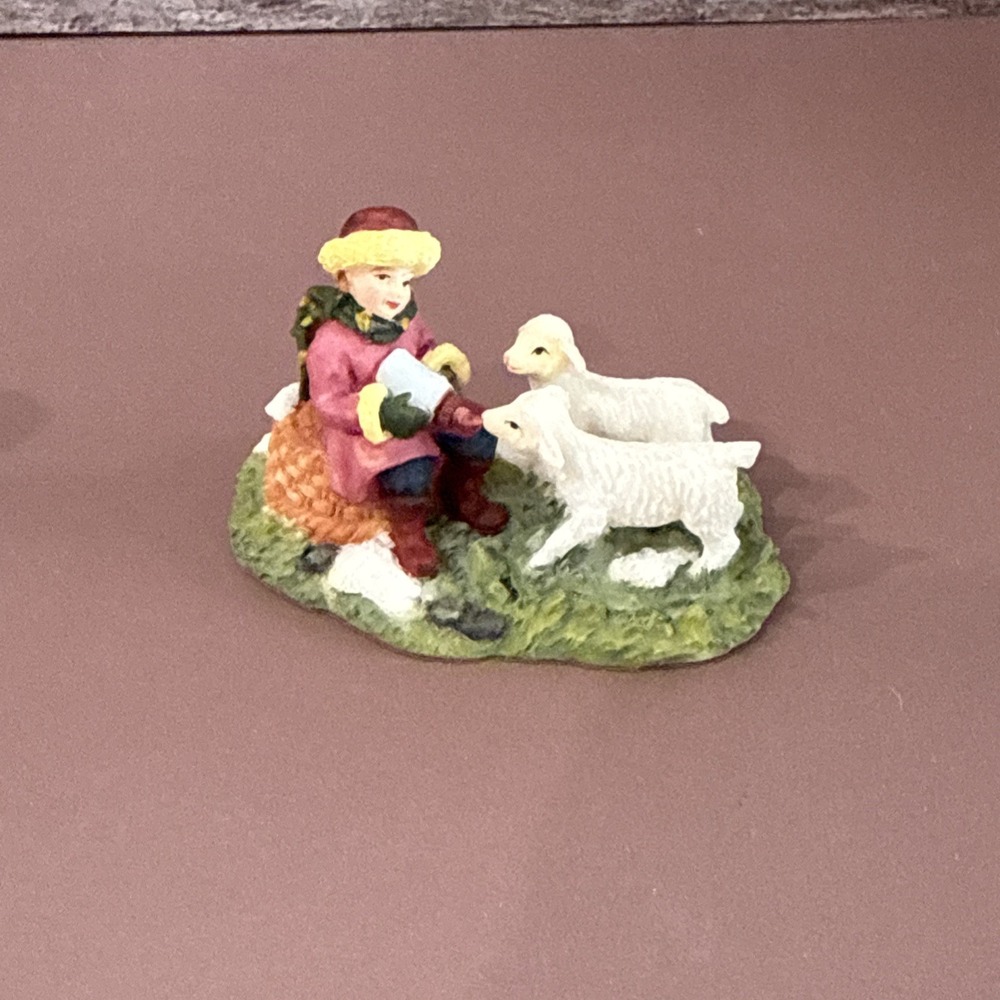 Holiday Time O'Well Village Collectibles Accessory - Girl  Feeding Lambs